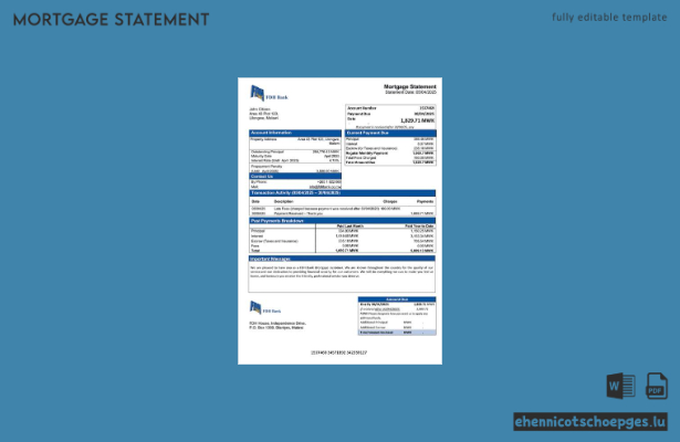 Malawi FDH Bank Hypothekenabrechnung Word- und PDF-Beispielvorschau